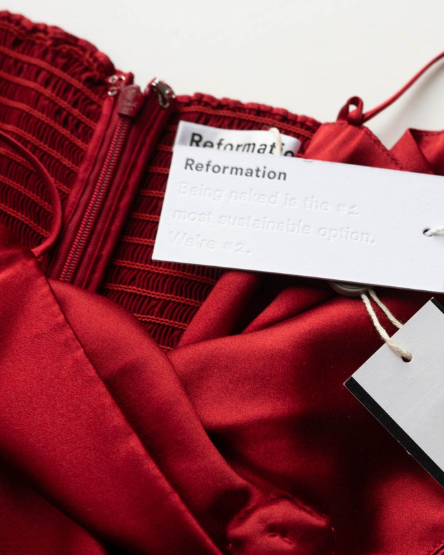 REFORMATION Red Frankie Rosette Sleeveless Silk Maxi Dress - Wind & Song