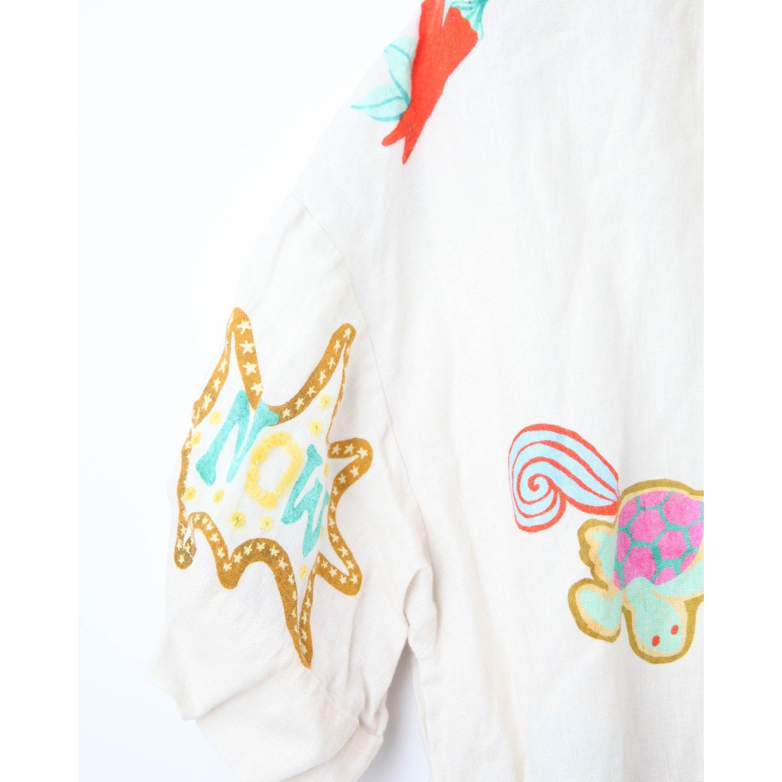 RHODE Nola Off - White Graphic Linen Top – Short Sleeve Collared Button - Down - Wind & Song