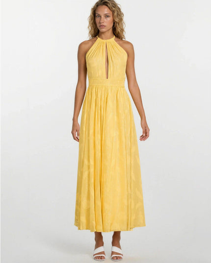 Rococo Sand Textured Criss Cross Maxi Dress in Yellow - NTW - Wind & Song