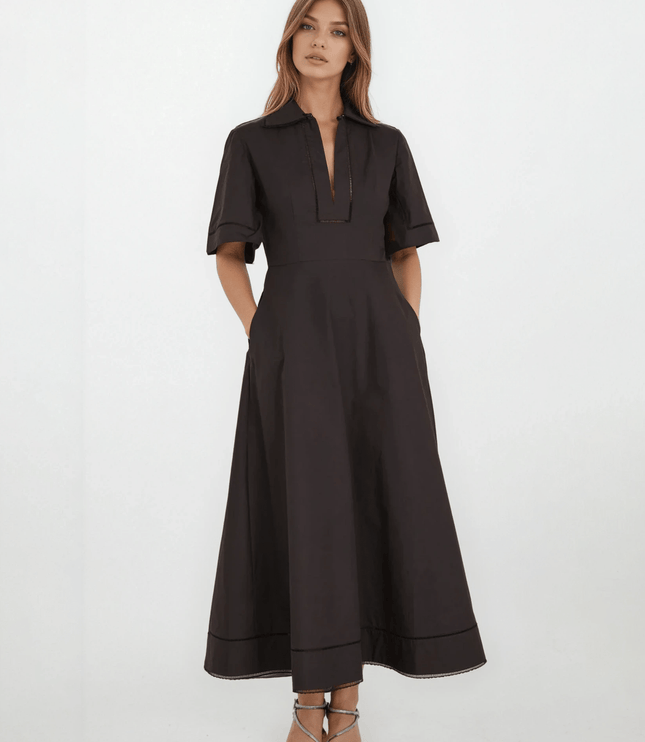 Róhe Ladder Embroidered Poplin Dress in Black Size 8 - Wind & Song