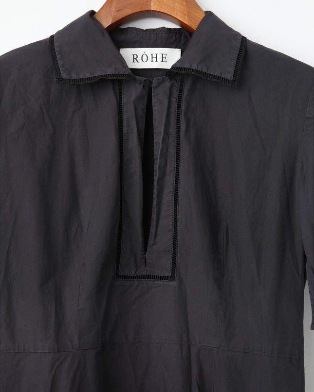 Róhe Ladder Embroidered Poplin Dress in Black Size 8 - Wind & Song