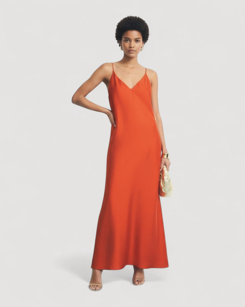 rohe orange dress Rohe V Neck Silk Dress in Burnt Orange