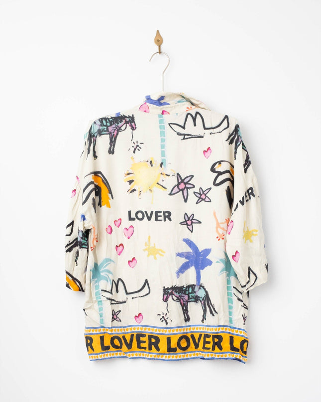 ROMY Lover Abstract Print Shirt – Multicolored Viscose Rayon Button - Down Top - Wind & Song