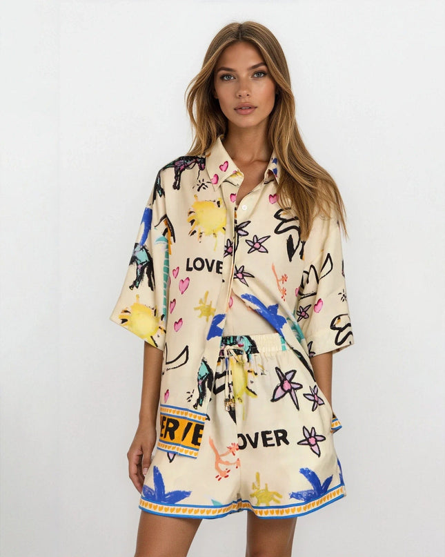 ROMY Lover Abstract Print Shirt – Multicolored Viscose Rayon Button - Down Top - Wind & Song