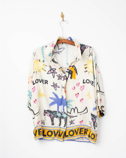 ROMY Lover Abstract Print Shirt – Multicolored Viscose Rayon Button - Down Top - Wind & Song