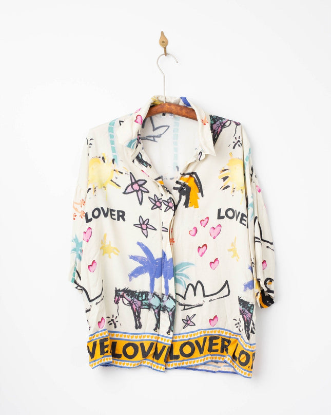 ROMY Lover Abstract Print Shirt – Multicolored Viscose Rayon Button - Down Top - Wind & Song