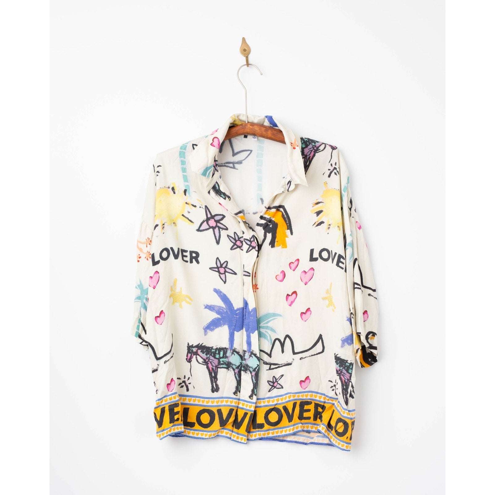 ROMY Lover Abstract Print Shirt – Multicolored Viscose Rayon Button - Down Top - Wind & Song