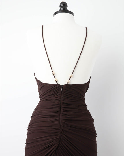 Ronny Kobo Anya Dress – Beaded Plunge Jersey Gown | Pre - Owned M - Wind & Song