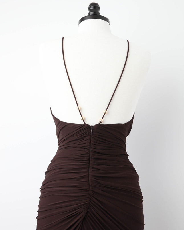 Ronny Kobo Anya Dress – Beaded Plunge Jersey Gown | Pre - Owned M - Wind & Song