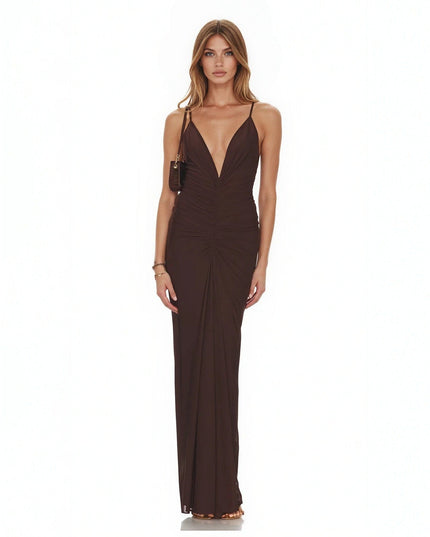 Ronny Kobo Anya Dress – Beaded Plunge Jersey Gown | Pre - Owned M - Wind & Song