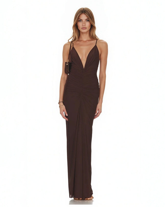 Ronny Kobo Anya Dress – Beaded Plunge Jersey Gown | Pre - Owned M - Wind & Song
