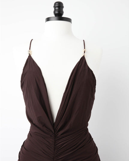 Ronny Kobo Anya Dress – Beaded Plunge Jersey Gown | Pre - Owned M - Wind & Song