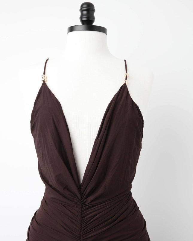 Ronny Kobo Anya Dress – Beaded Plunge Jersey Gown | Pre - Owned M - Wind & Song