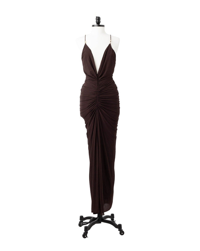 Ronny Kobo Anya Dress – Beaded Plunge Jersey Gown | Pre - Owned M - Wind & Song