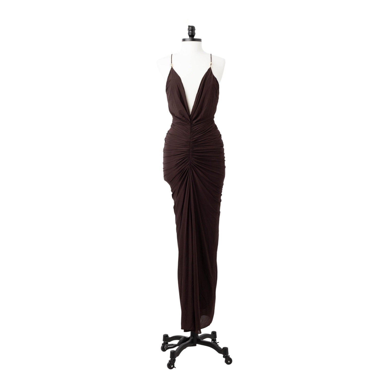 Ronny Kobo Anya Dress – Beaded Plunge Jersey Gown | Pre - Owned M - Wind & Song