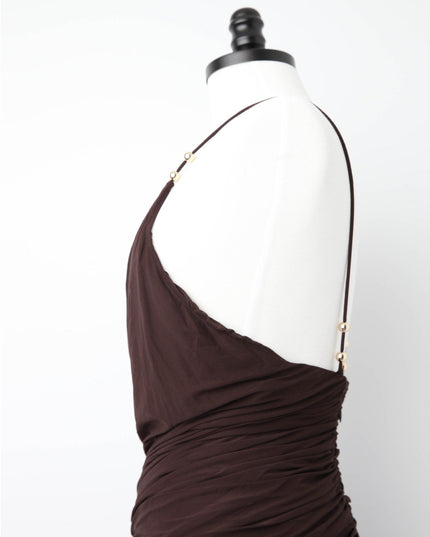 Ronny Kobo Anya Dress – Beaded Plunge Jersey Gown | Pre - Owned M - Wind & Song