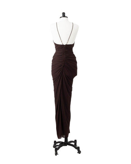 Ronny Kobo Anya Dress – Beaded Plunge Jersey Gown | Pre - Owned M - Wind & Song