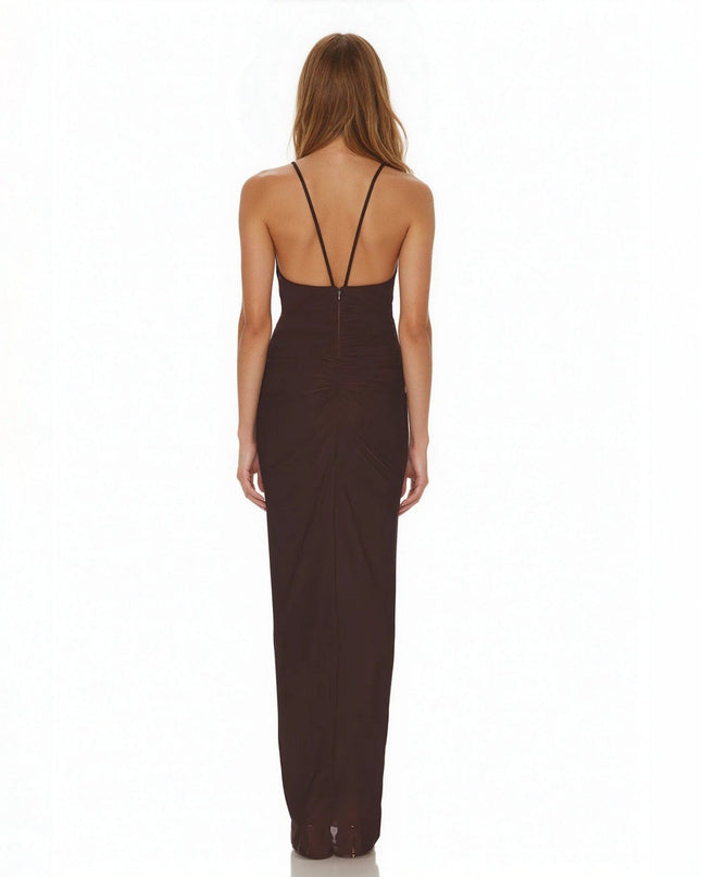 Ronny Kobo Anya Dress – Beaded Plunge Jersey Gown | Pre - Owned M - Wind & Song