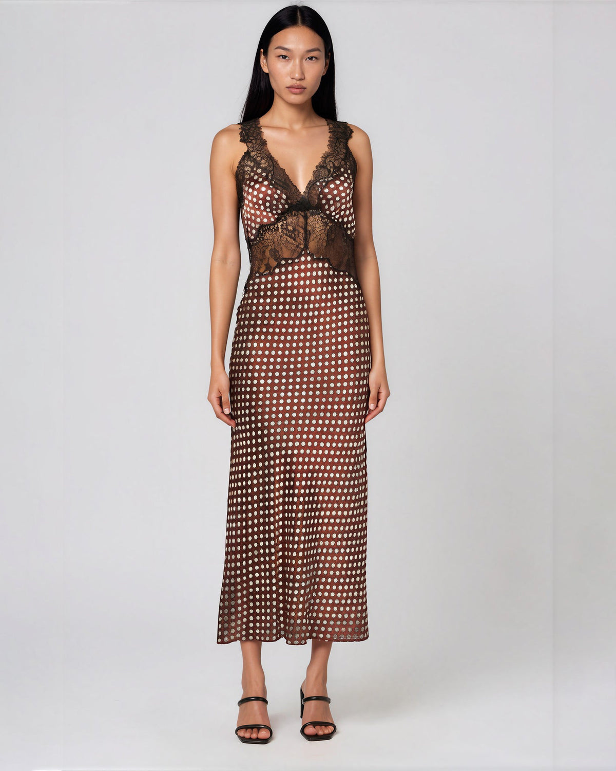 Ronny Kobo HOLIDAY Brown Polka Dot Midi Dress Size M - Wind & Song