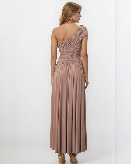 Ronny Kobo Killian One - shoulder Gown in Brown - Wind & Song