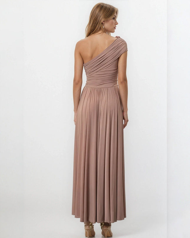 Ronny Kobo Killian One - shoulder Gown in Brown - Wind & Song