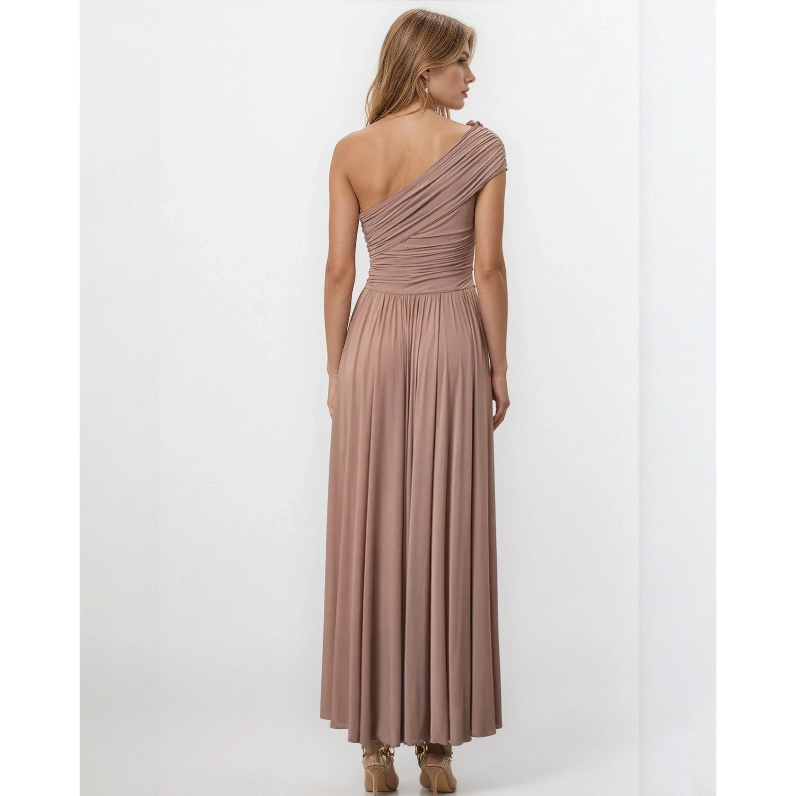 Ronny Kobo Killian One - shoulder Gown in Brown - Wind & Song