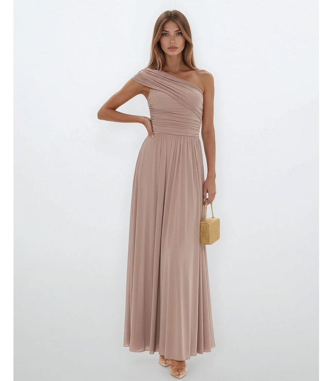 Ronny Kobo Killian One - shoulder Gown in Brown - Wind & Song