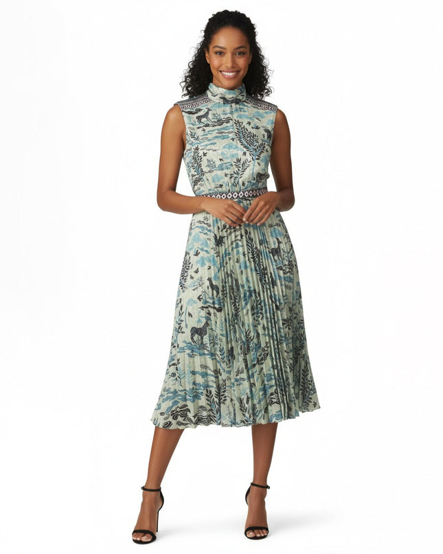 SALONI Fleur E Green Floral Printed Satin Dress - Wind & Song