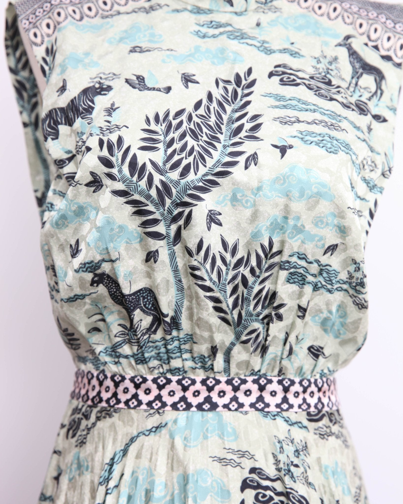 SALONI Fleur E Green Floral Printed Satin Dress - Wind & Song