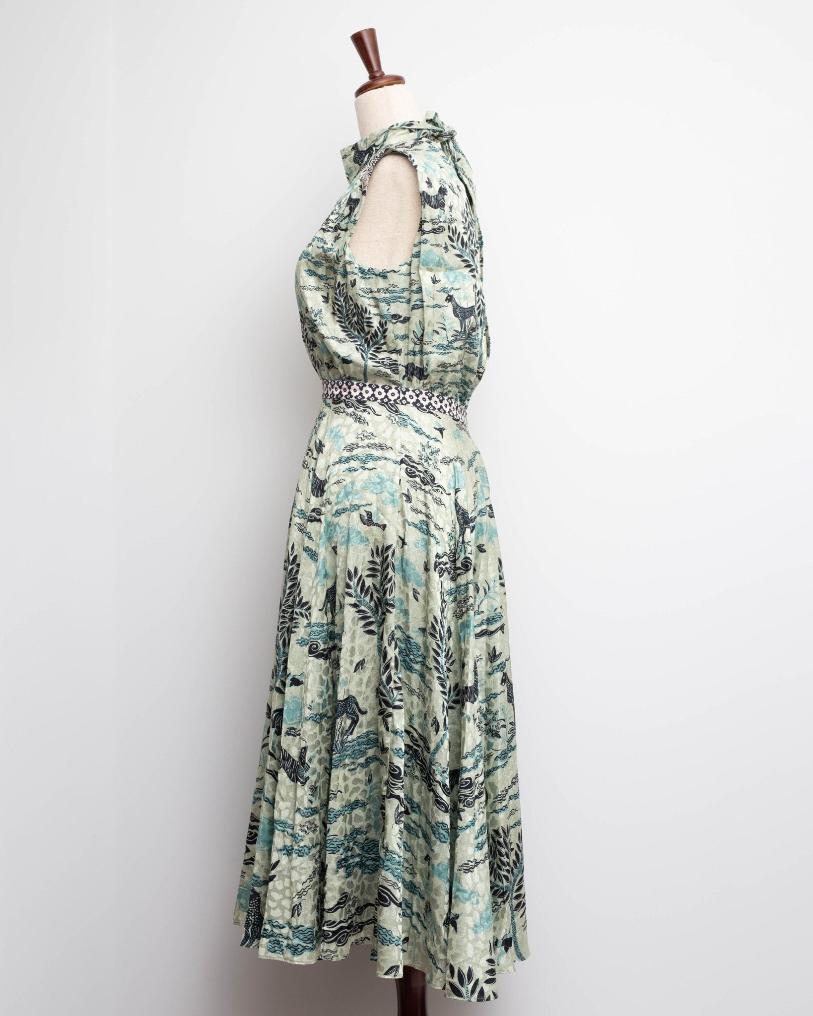 SALONI Fleur E Green Floral Printed Satin Dress - Wind & Song