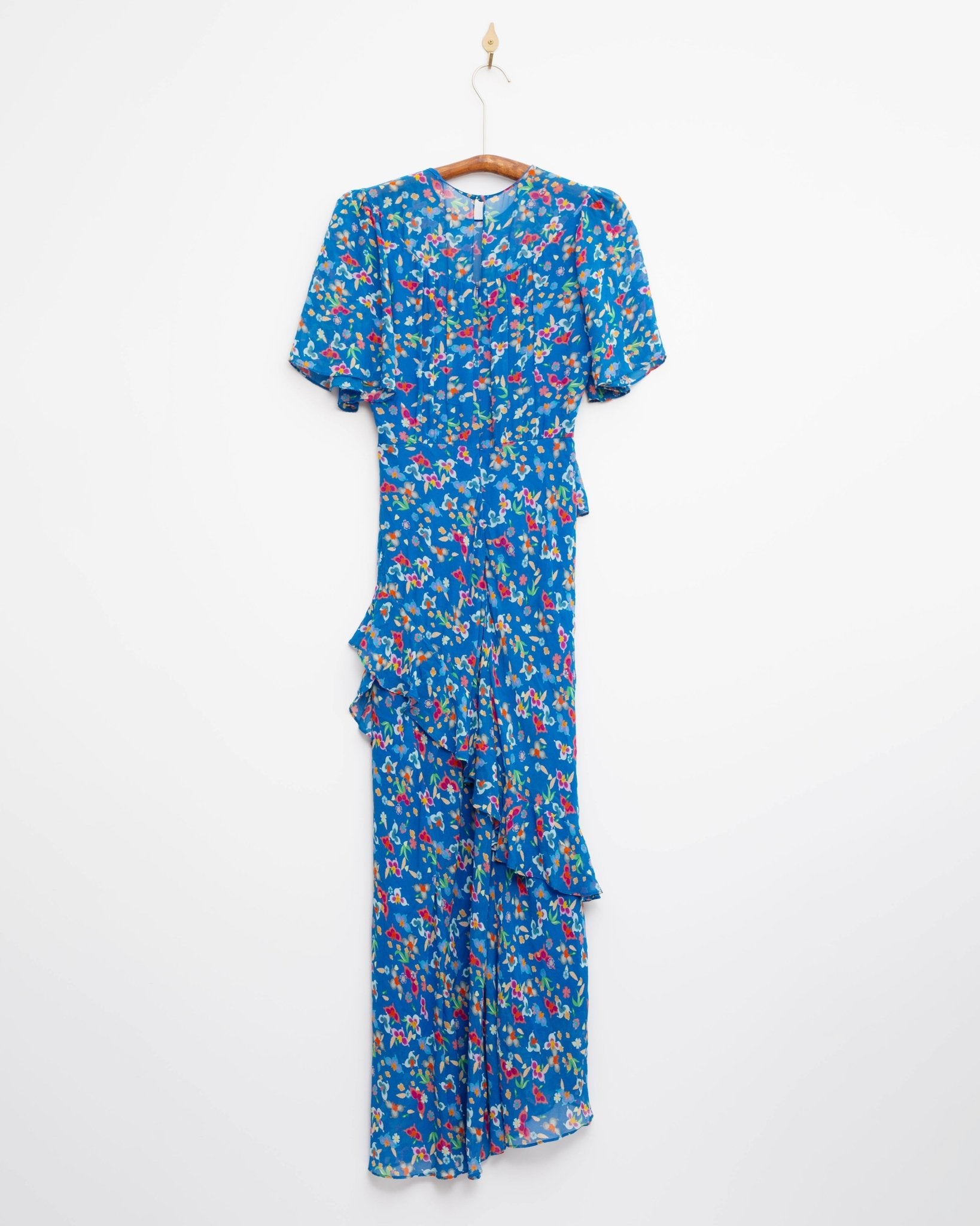 SALONI Vida Ruffled Dress in Blue Size 4 - Wind & Song