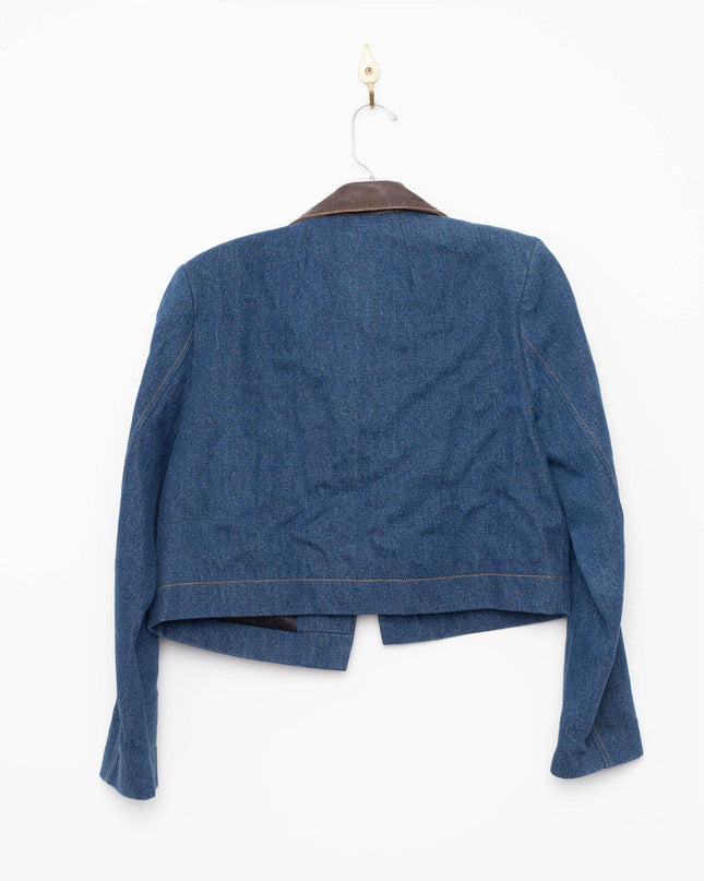 Sandro Blue Denim Jacket With Leather Collar - Wind & Song
