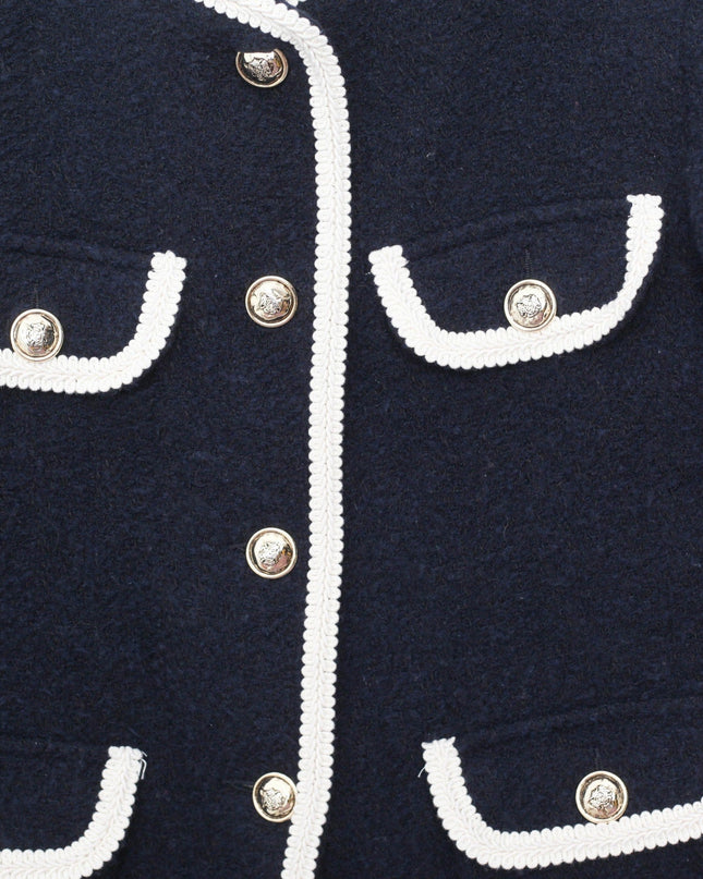 Sandro Dark Blue Collarless Jacket - Wind & Song