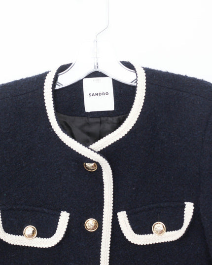 Sandro Dark Blue Collarless Jacket - Wind & Song