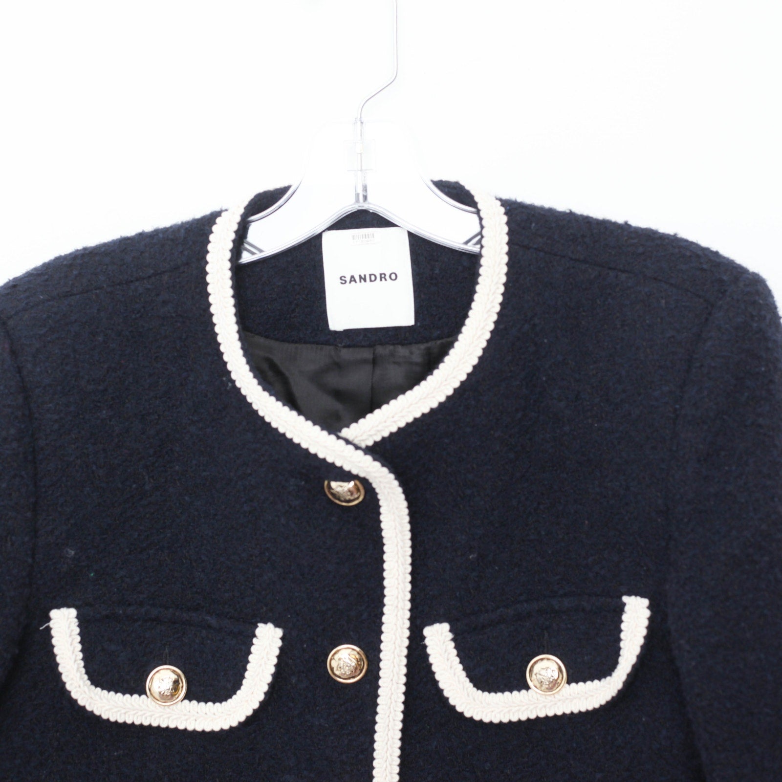 Sandro Dark Blue Collarless Jacket - Wind & Song