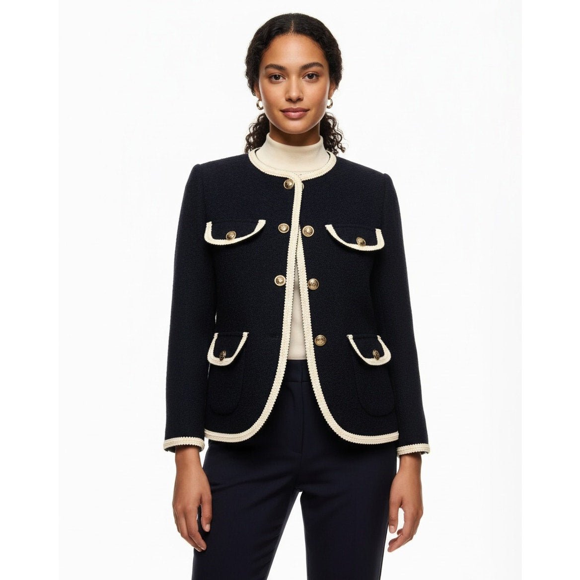 Sandro Dark Blue Collarless Jacket - Wind & Song