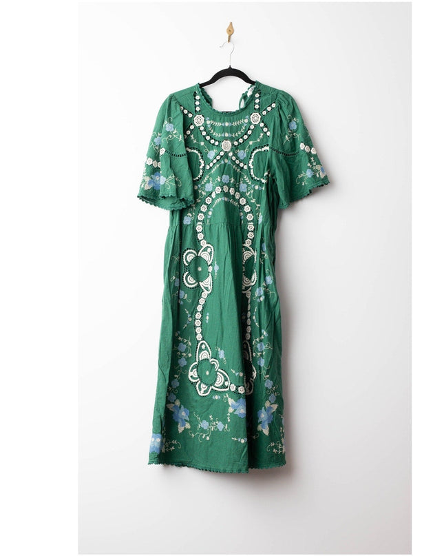 Sea New York Vesna Embroidered Dress in Green Floral - Wind & Song