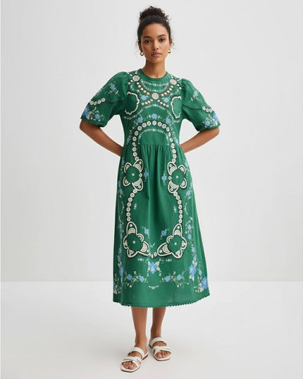 Sea New York Vesna Embroidered Dress in Green Floral - Wind & Song