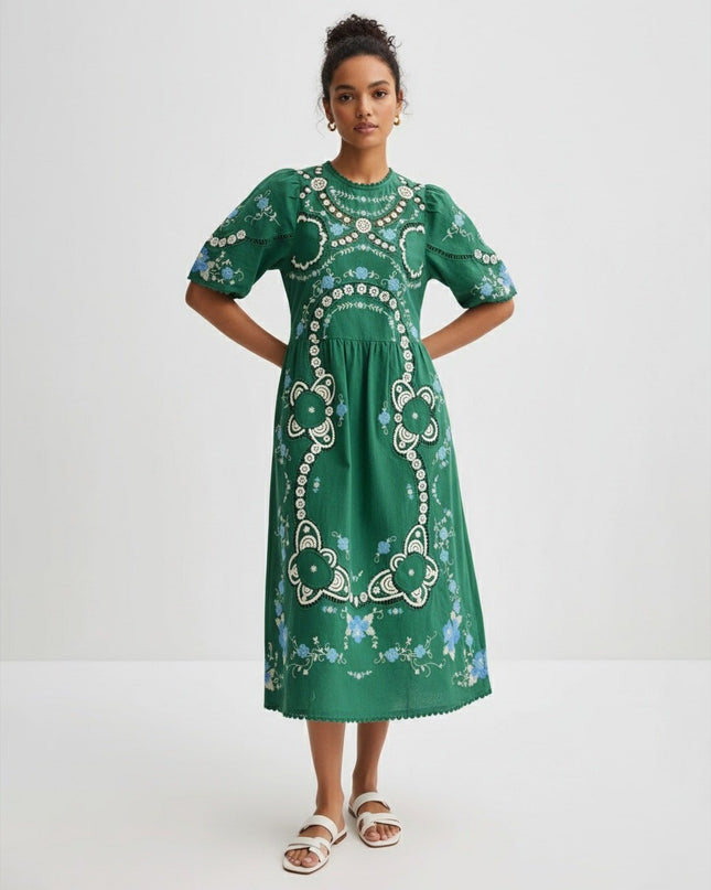 Sea New York Vesna Embroidered Dress in Green Floral - Wind & Song