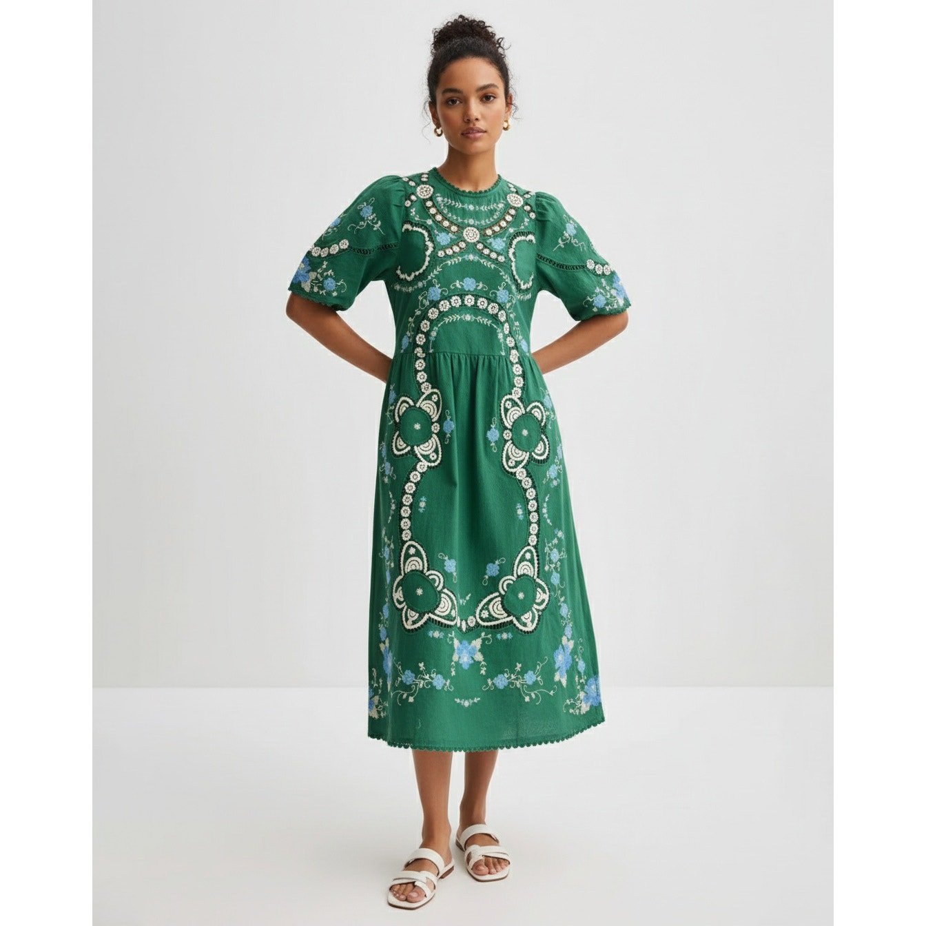 Sea New York Vesna Embroidered Dress in Green Floral - Wind & Song