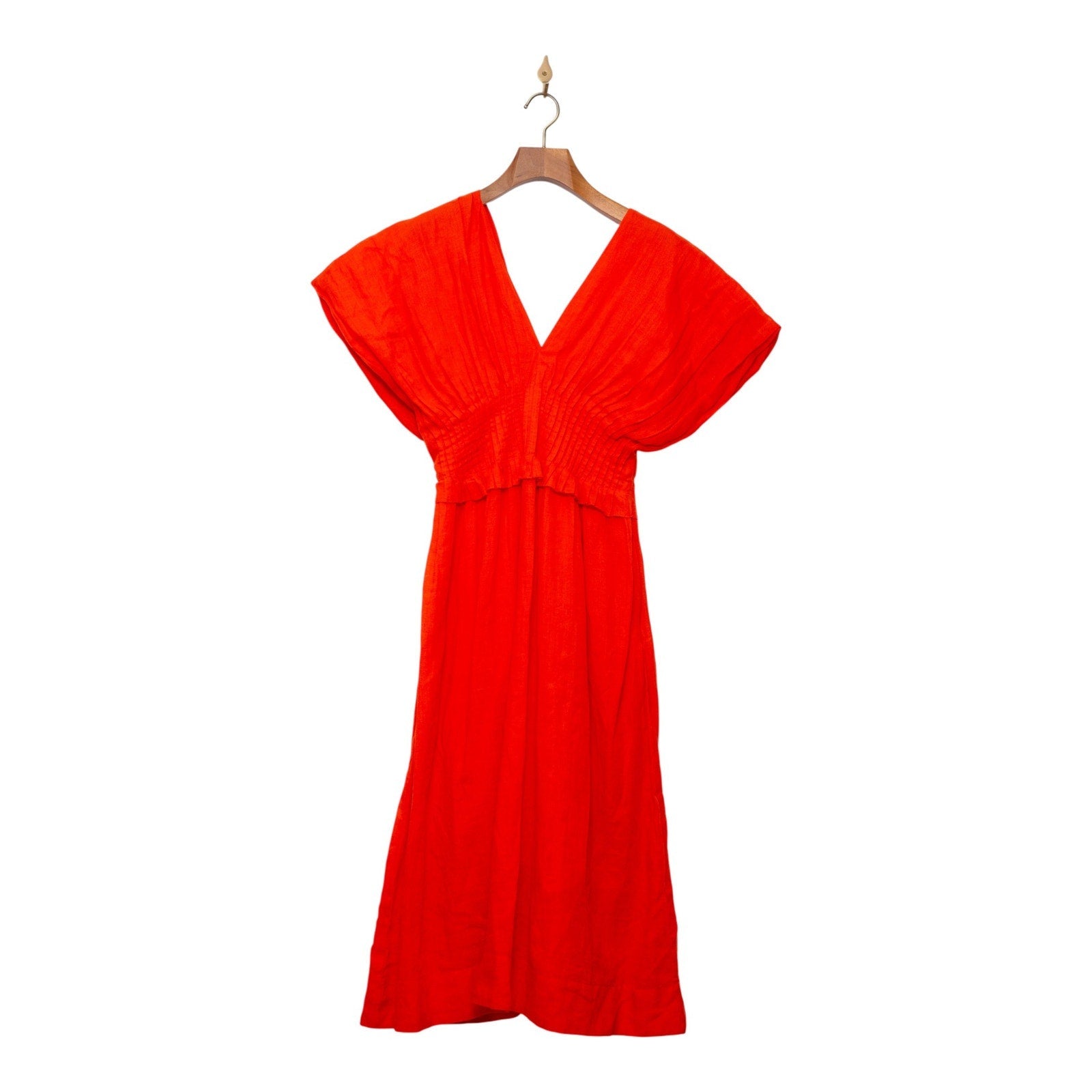 Sea New York Zora Pleated Ramie Midi Dress in Red Size 12 - Pre - Owned - Wind & Song