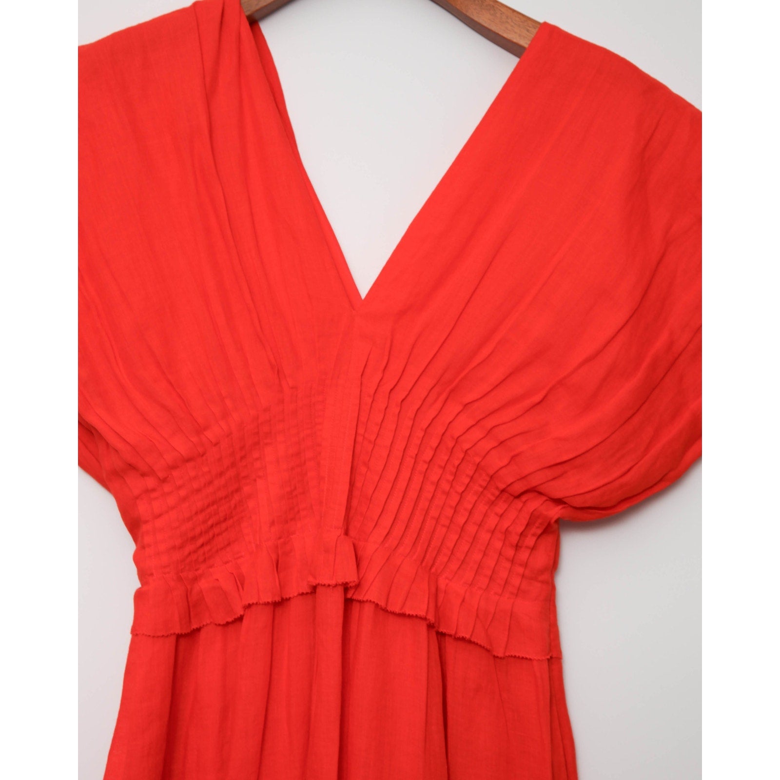 Sea New York Zora Pleated Ramie Midi Dress in Red Size 12 - Pre - Owned - Wind & Song