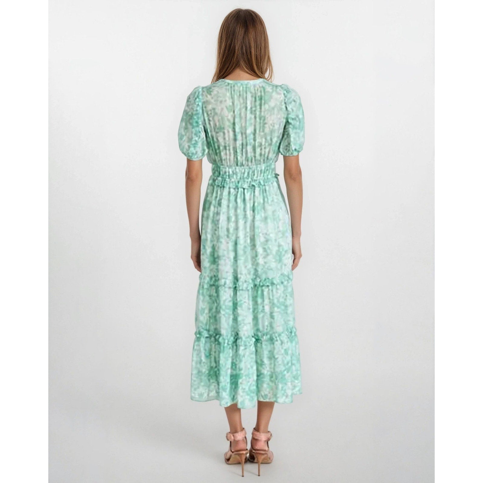 Shoshanna Selene Dress in Green Pre - owned Size 6 - Wind & Song