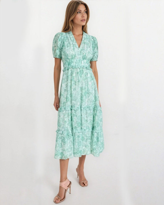 Shoshanna Selene Dress in Green Pre - owned Size 6 - Wind & Song