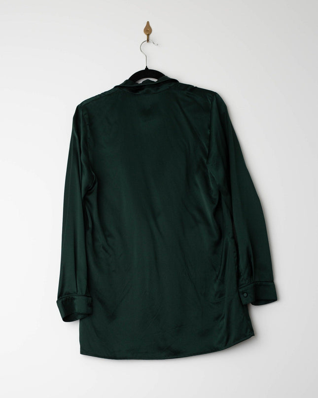 Silk Laundry Relaxed 100% Silk Blazer in Dark Green - Wind & Song