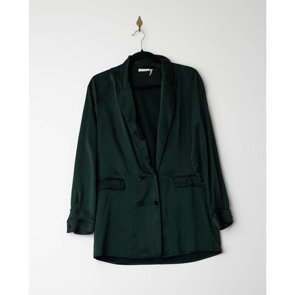 Silk Laundry Relaxed 100% Silk Blazer in Dark Green - Wind & Song