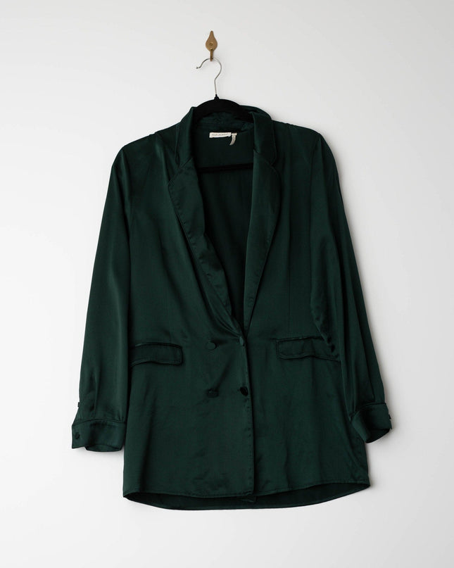 Silk Laundry Relaxed 100% Silk Blazer in Dark Green - Wind & Song