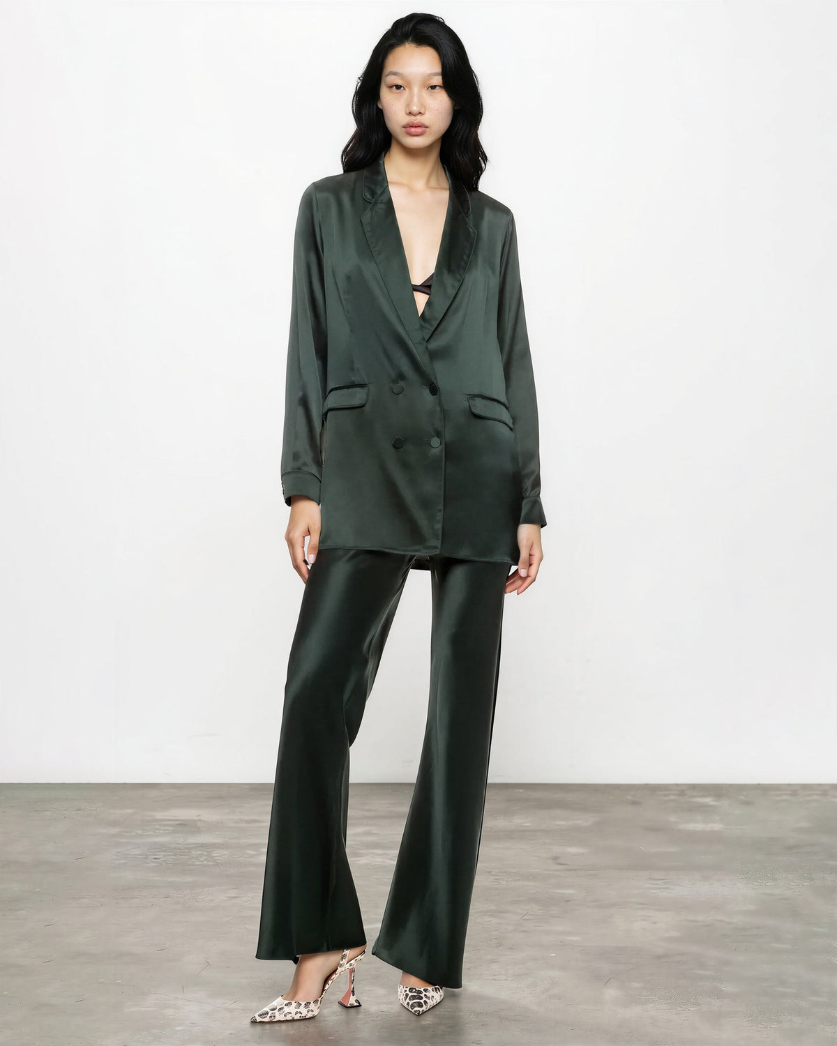 SILK LAUNDRY Relaxed Green Silk Blazer Size US L - Wind & Song