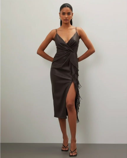 SIMKHAI Carkee Brown Faux Leather Fringe Dress - Wind & Song