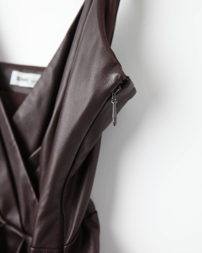 SIMKHAI Carkee Brown Faux Leather Fringe Dress - Wind & Song